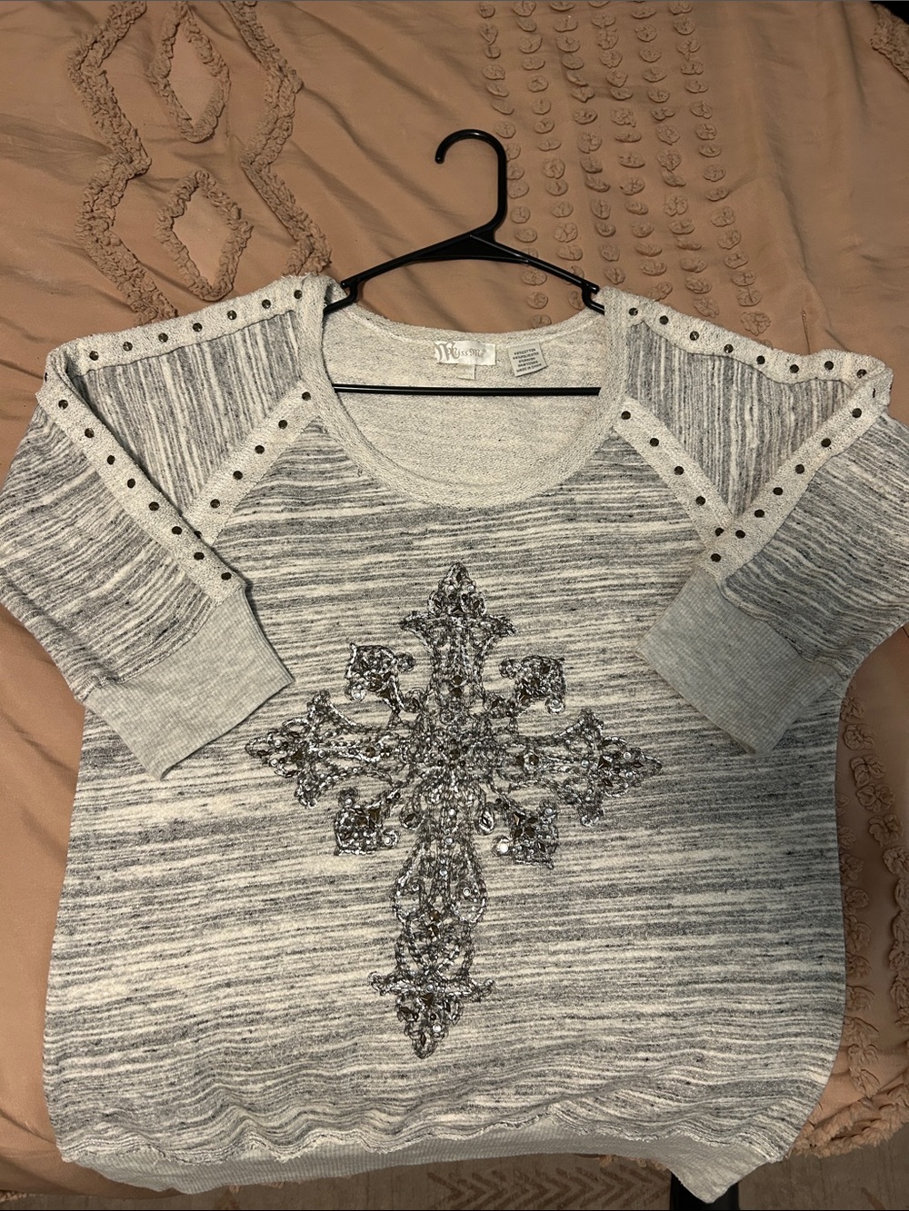 Miss Me Gray Embellished Cross Sweatshirt